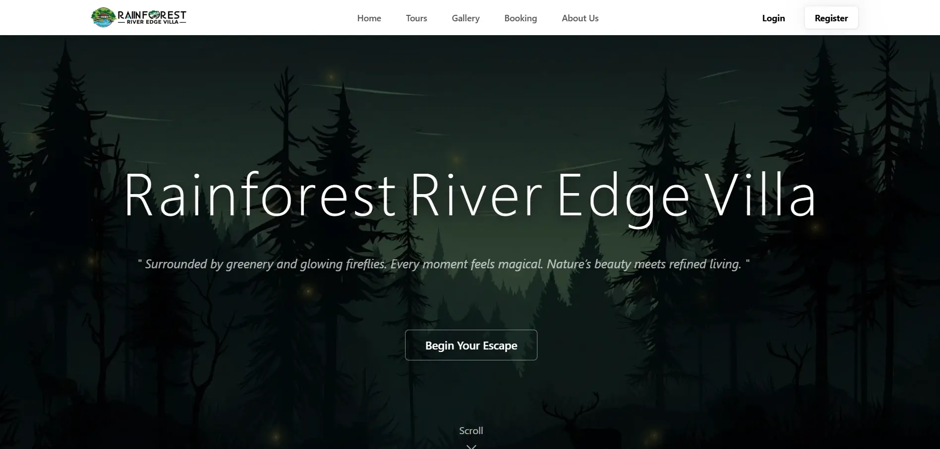 Rainforest River Edge Villa Website visualization 1