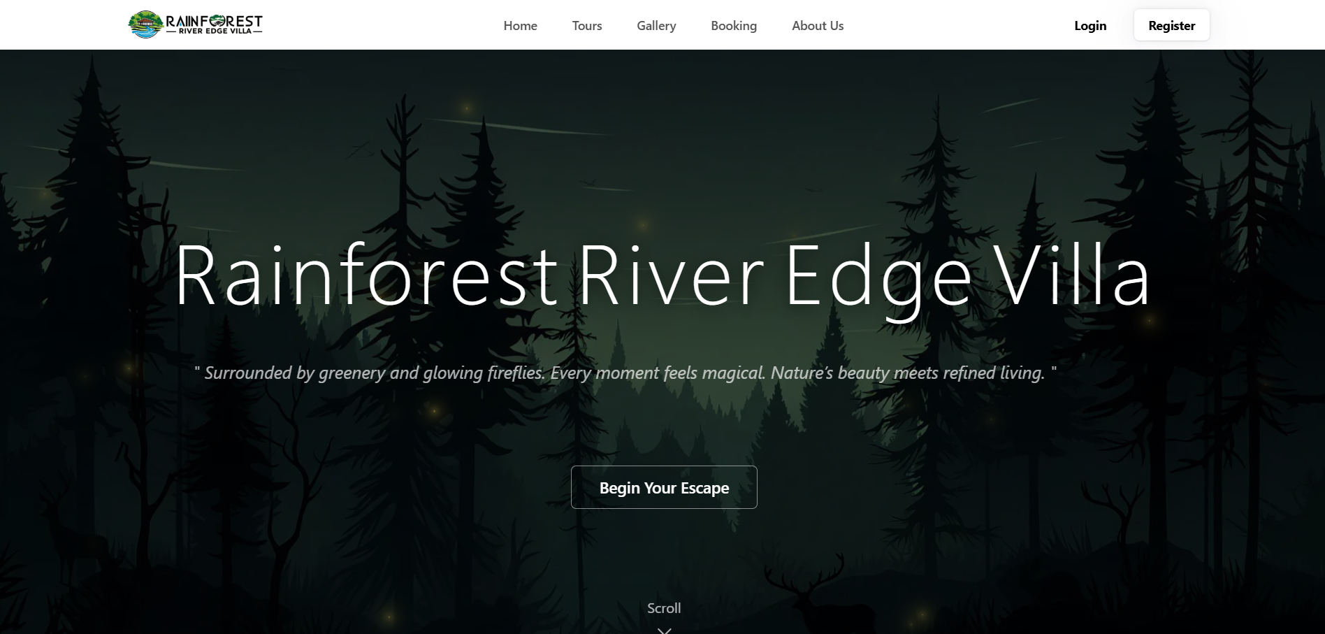 Rainforest River Edge Villa Website visualization 1